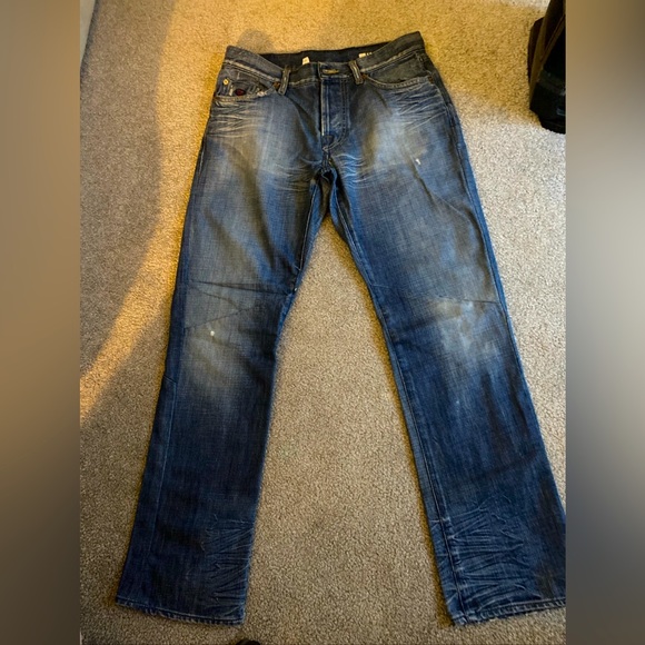 Energie Sixty Mens Blue Jeans 33W x 31L Button Fly 10” Rise Light Distress Italy - Picture 1 of 8